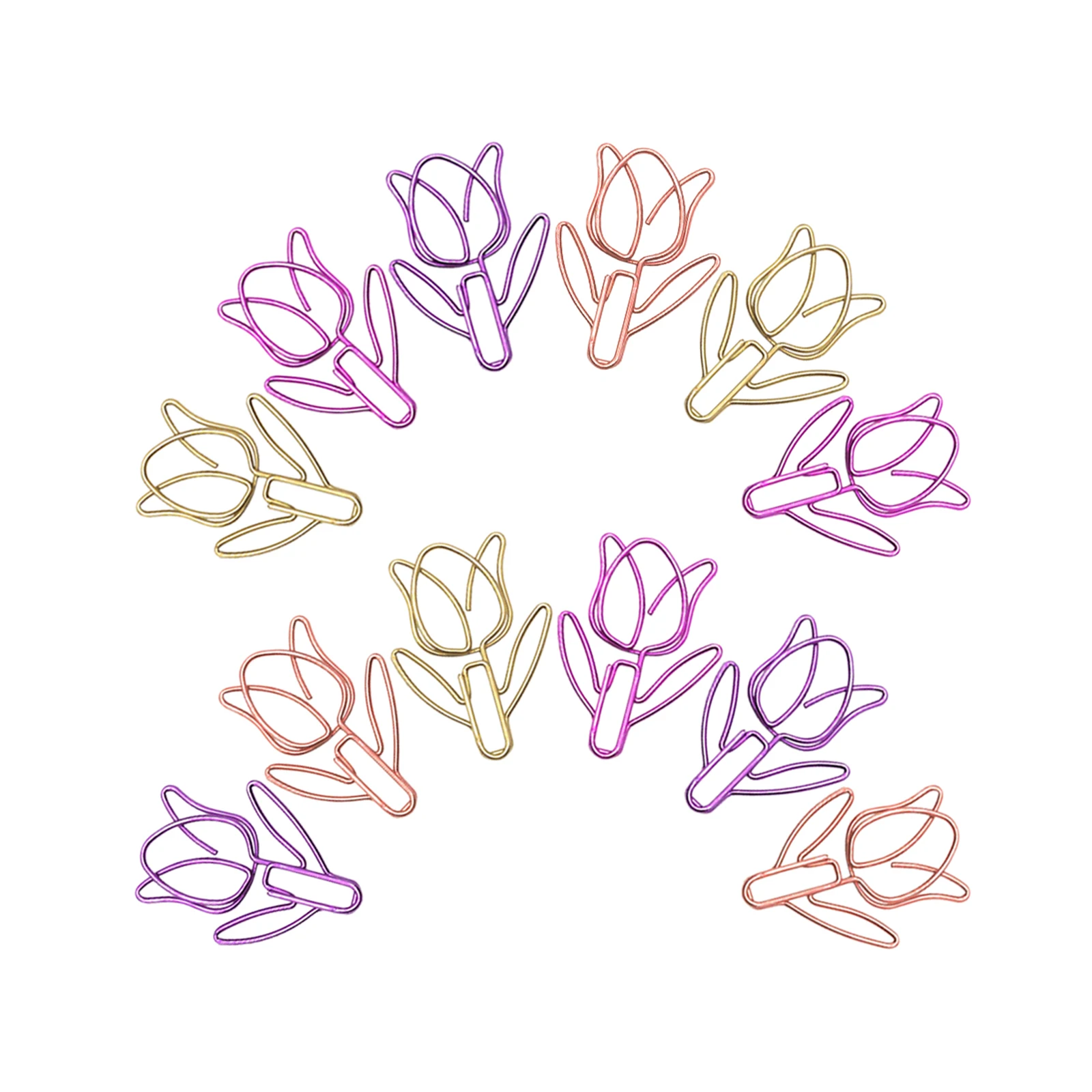 

60Pcs Small Metal Tulip Shaped Paper Clips Multi Colored Creative Bookmarks for Office School Scrapbooking Crafts