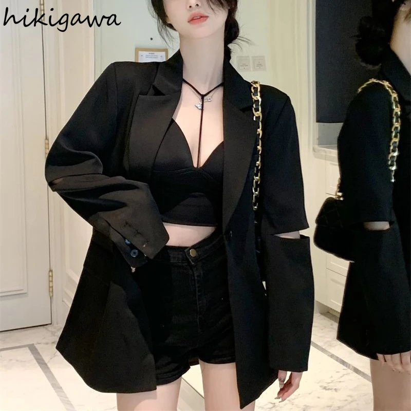 Harajuku Women Blazers Streetwear Fashion Oversized Outwear Y2k Tops Sexy Backless Chain Coat Casual Korean Y2k Jackets 7n603