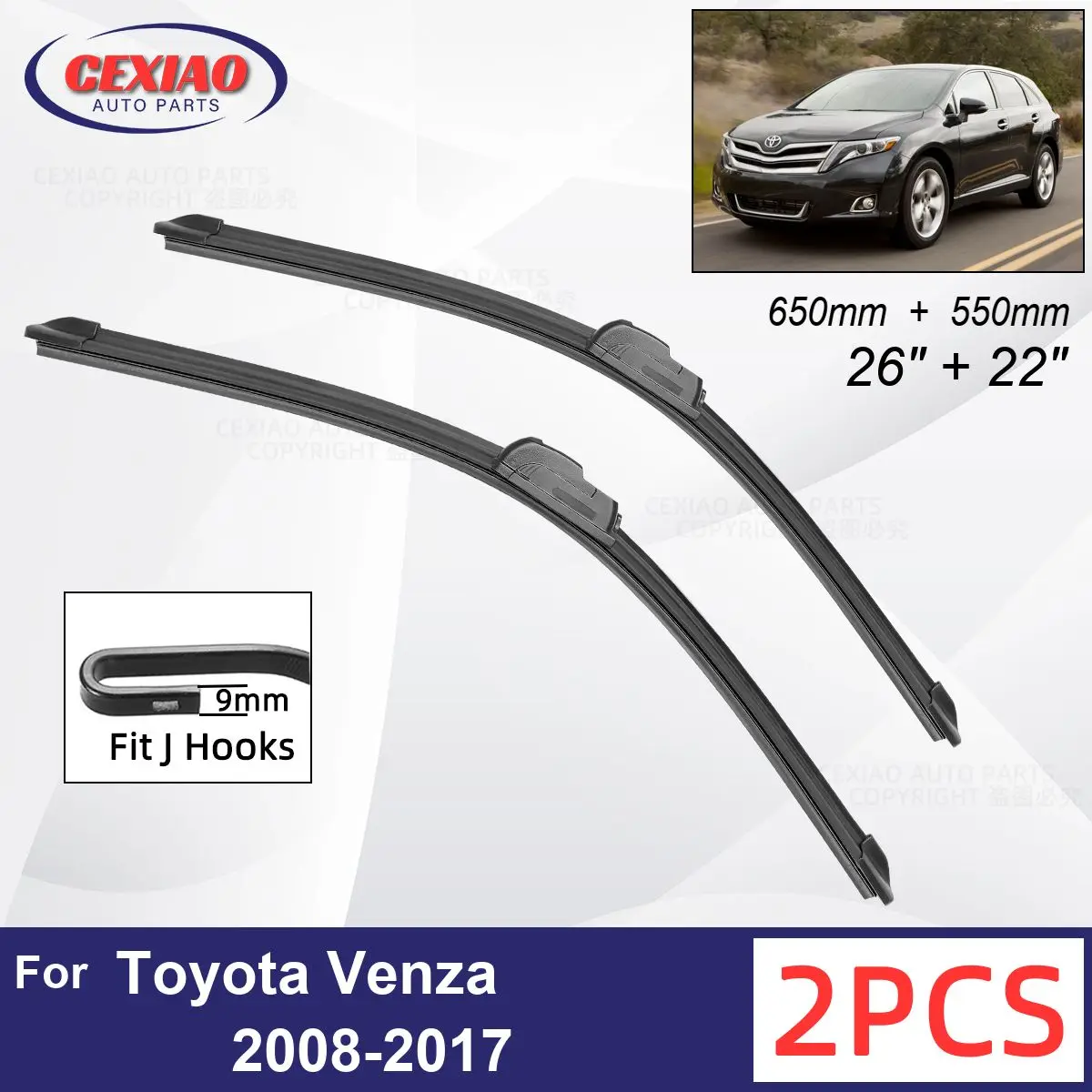 

Car Wiper For Toyota Venza 2008-2017 Front Wiper Blades Soft Rubber Windscreen Wipers Auto Windshield 26"+22" 650mm + 550mm