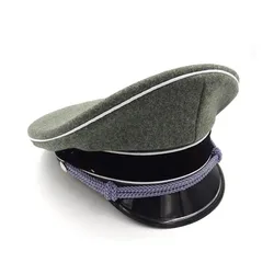 Vintage Elite Officer Cap White Brim Wool Visor Hat Silver Chin Cord