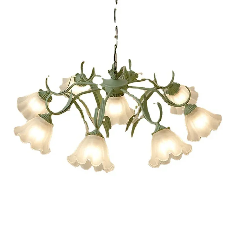 French Garden Green Ceiling Chandelier For Living Room Bedroom Villa Flower Light Romantic Restaurant Iron Art Pendant Lamp