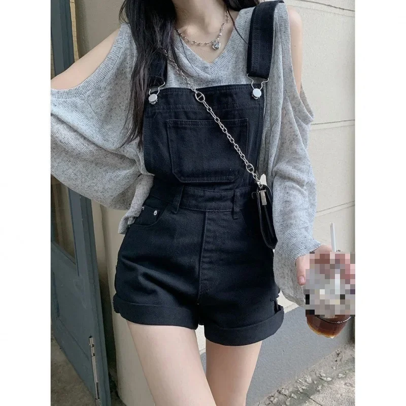 Wide Leg Shorts Pants Trousers Two Piece Set Women  Spring Autumn Casual Loose Denim Hollow Out Shoulder Sunscreen Shirt