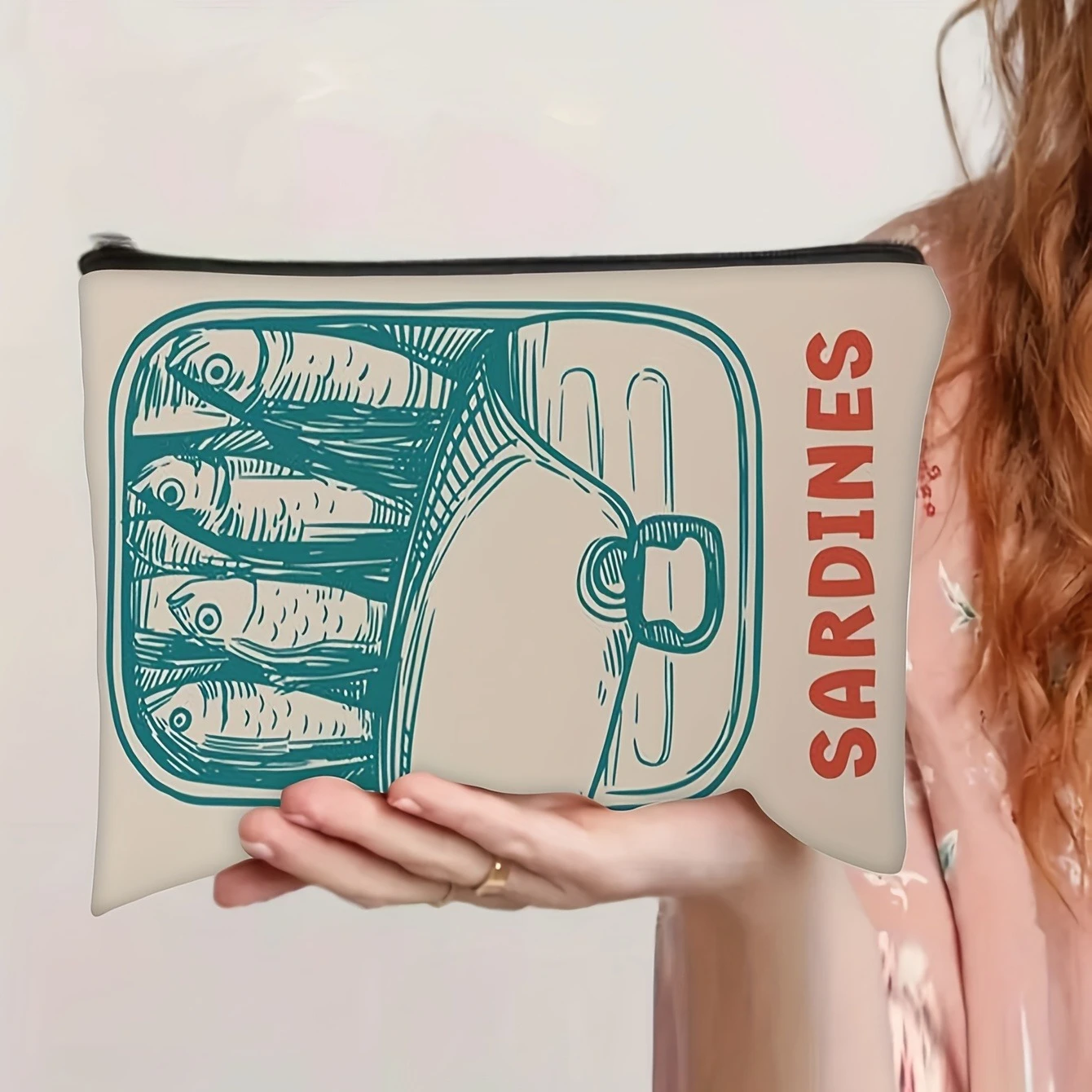 Women's Cartoon Sardines & Lettering Design Foldable Travel Organizer Pouch - for Cosmetics, Snacks, Travel Essentials