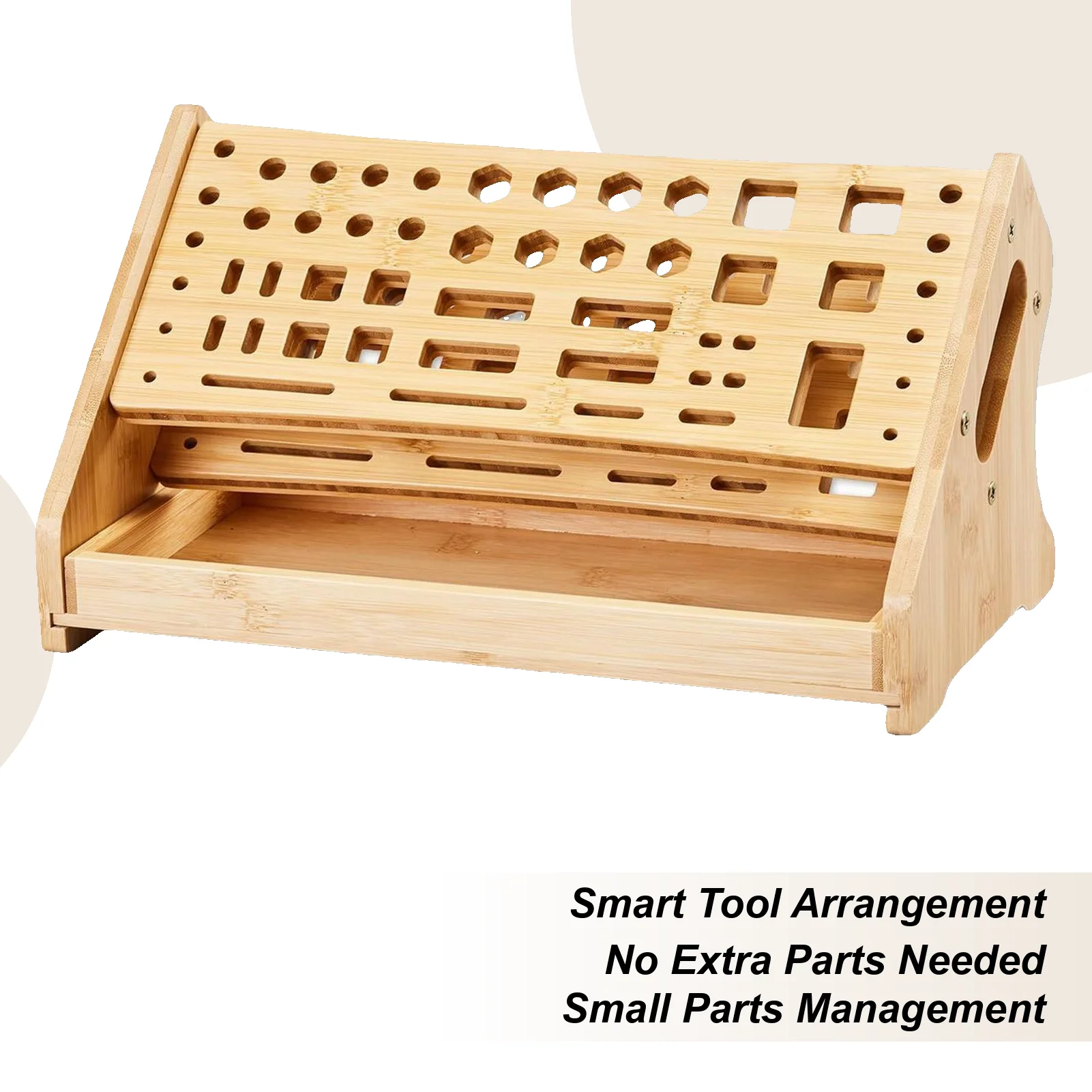 

Screwdriver Holder 53-Hole Wooden Storage Rack With Tray Hand Tool Organizer For Hobby Repair Desktop Bookshelf Pegboard Garage