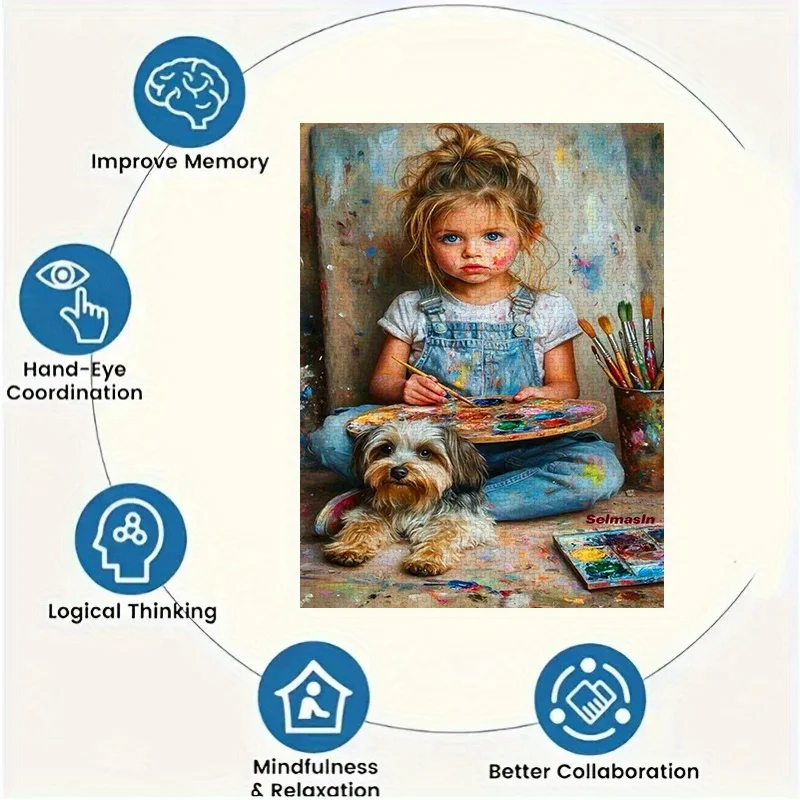 Rompecabezas de 500/1000 Uds., rompecabezas de papel DIY, escena de pintura para niñas y perros (dibujo, mascota), rompecabezas para adultos, adecuado para padres