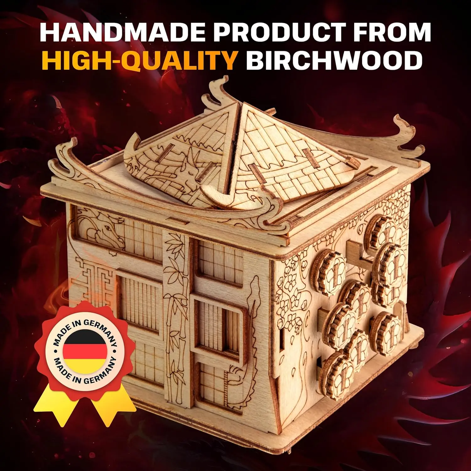 House of Dragon 3D Escape Puzzle Box - Brain Teaser for Adults & Teens - Wooden Escape Room Game with Hidden Compartment