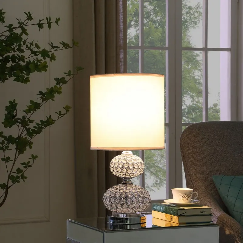 Podstawa chromowana, chromowany metal, miary kablowe, metalowy okrągły srebrny chrom, srebrny chrom, srebrny kabel, 24 Mod, lampa stołowa w stylu retro inspirowana kryształami.