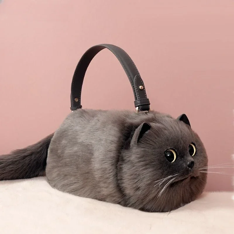 Sac à main chat en peluche pour femme, mini sac messager, sac à main fait main, simulation de chat mignon, initié, JOCrossbody