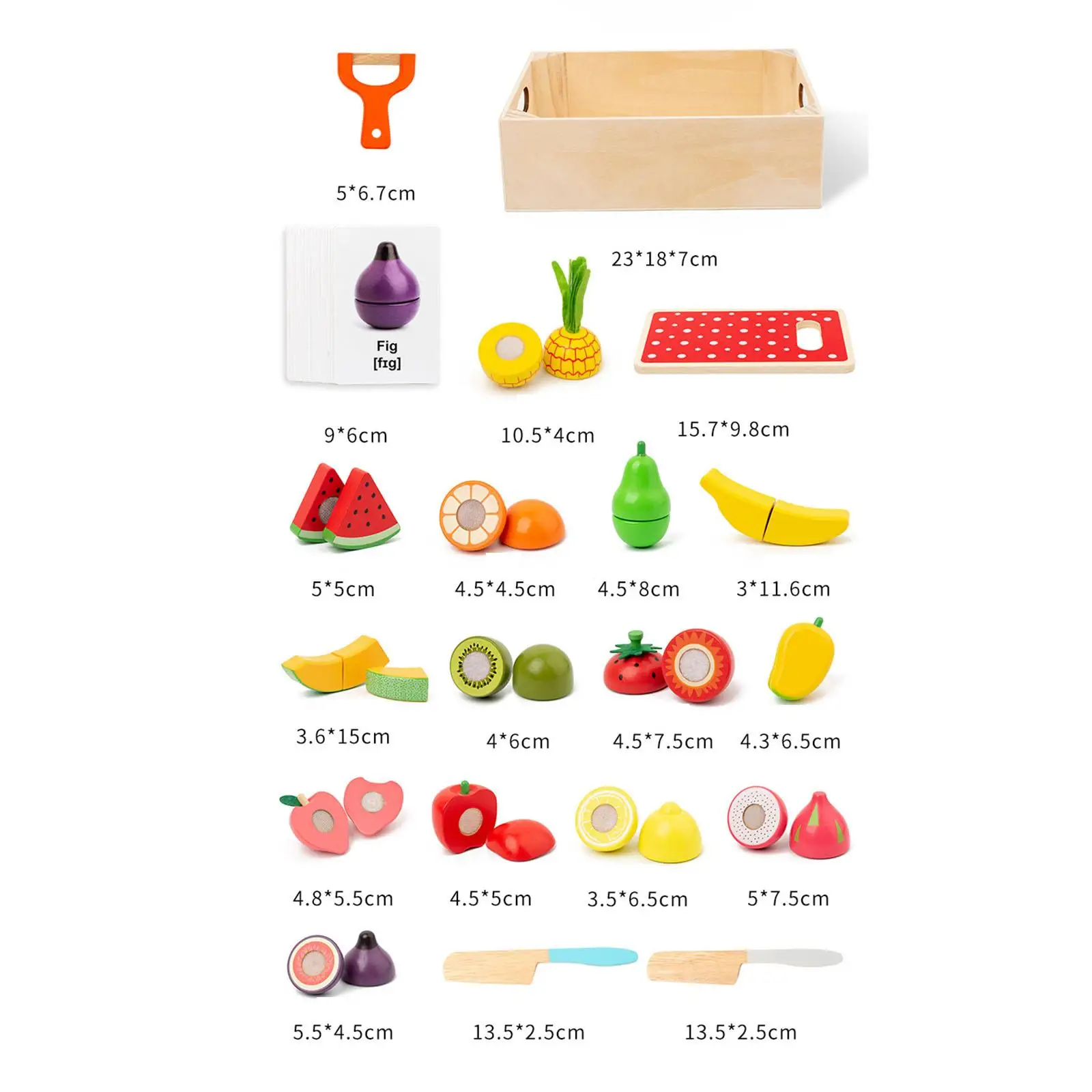 Juego de 19 piezas de cortar frutas y verduras, juego de regalo divertido para el desarrollo de habilidades básicas con caja de madera para niñas de 3 años o más