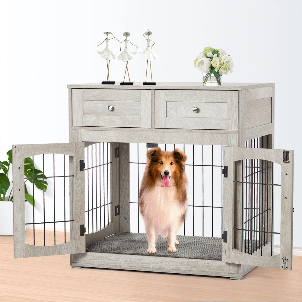 

Dog Crate Furniture with 2 Drawers 3-Doors Furniture Style Dog Crate Table Indoor Dog Kennel Tv Stand Dog House