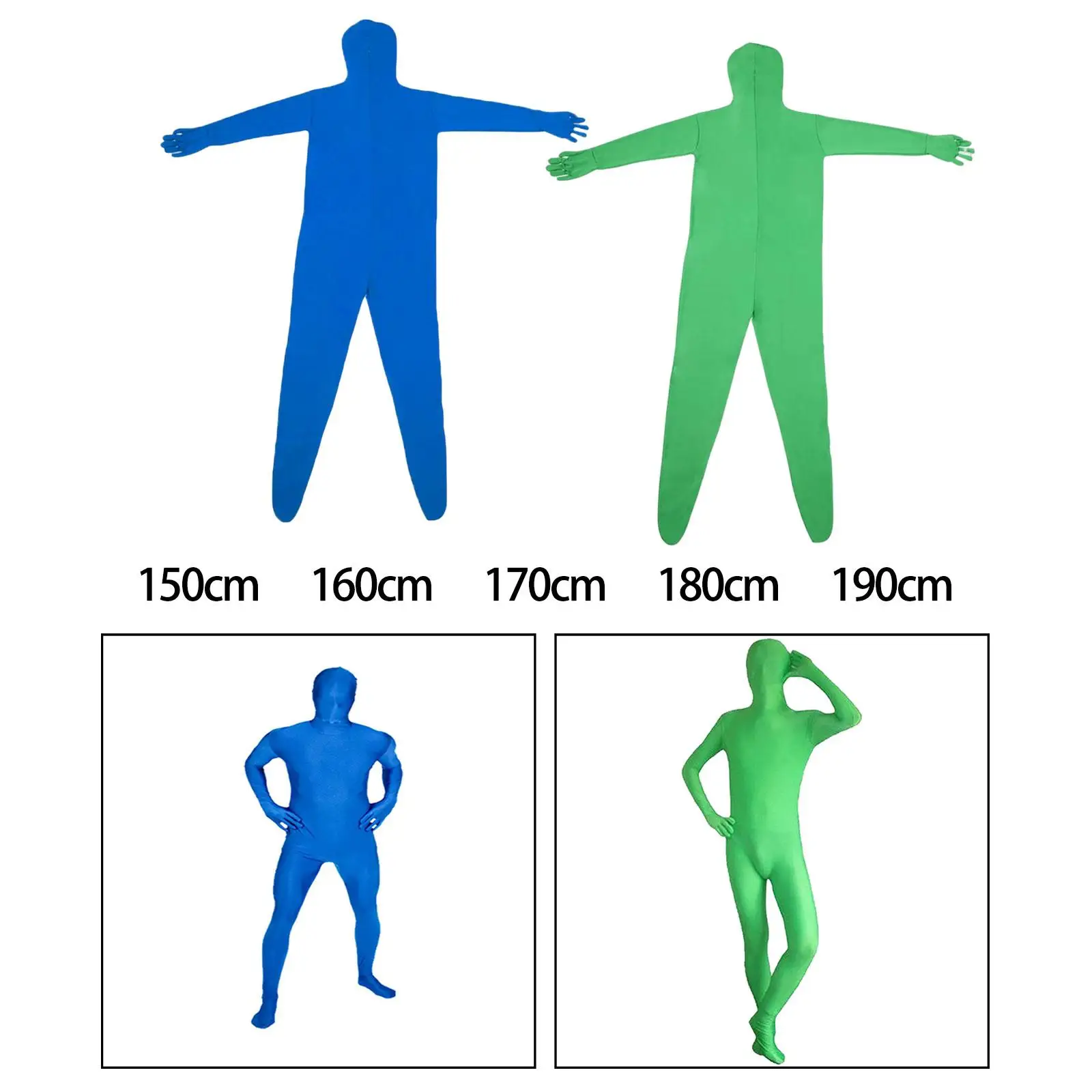 Green Screen Bodysuit Polyester Tight Suit for Video Invisible Effect Adult