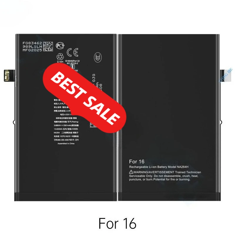 

NA264/PSJQ1/A3287/3081/3286 for IPhone 16 Phone Battery High Quality High Capacity Replacement Bateria Grade A Cell with Tools