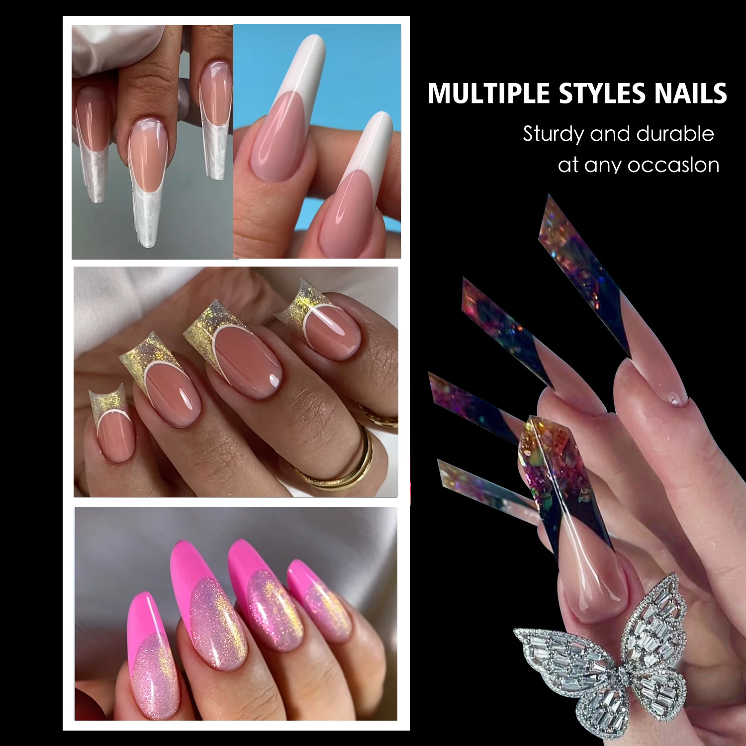 75 قطعة المنطقة الفرنسية المزدوجة مسمار شكل غطاء كامل بناء سريع هلام قوالب الفرنسية نصائح وصلات لإطالة الأظافر قابلة لإعادة الاستخدام الاكريليك العلوي مانيكير #5