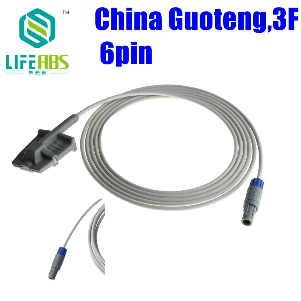 

Adult Finger Clip Ear Clip Silicone Long Cable Reusable Separated Spo2 Sensor for China Guoteng,3f, 6pin Patient Monitor