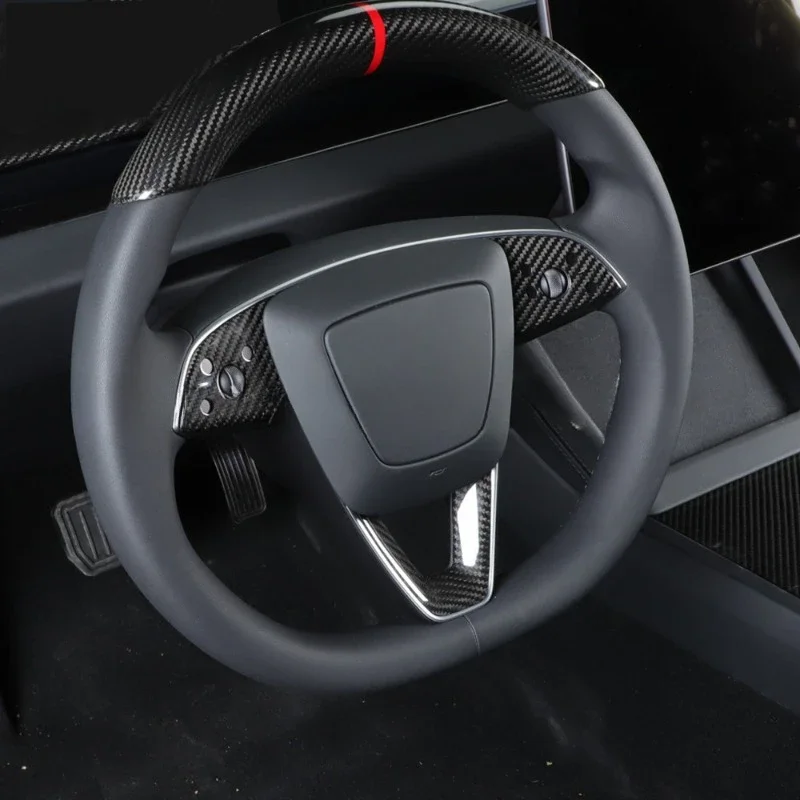 For Tesla New Model 3 Highland 2024 Steering Wheel Cover Real Dry Carbon Fiber 3K240G Steering Wheel Shell Decor Car Accessories