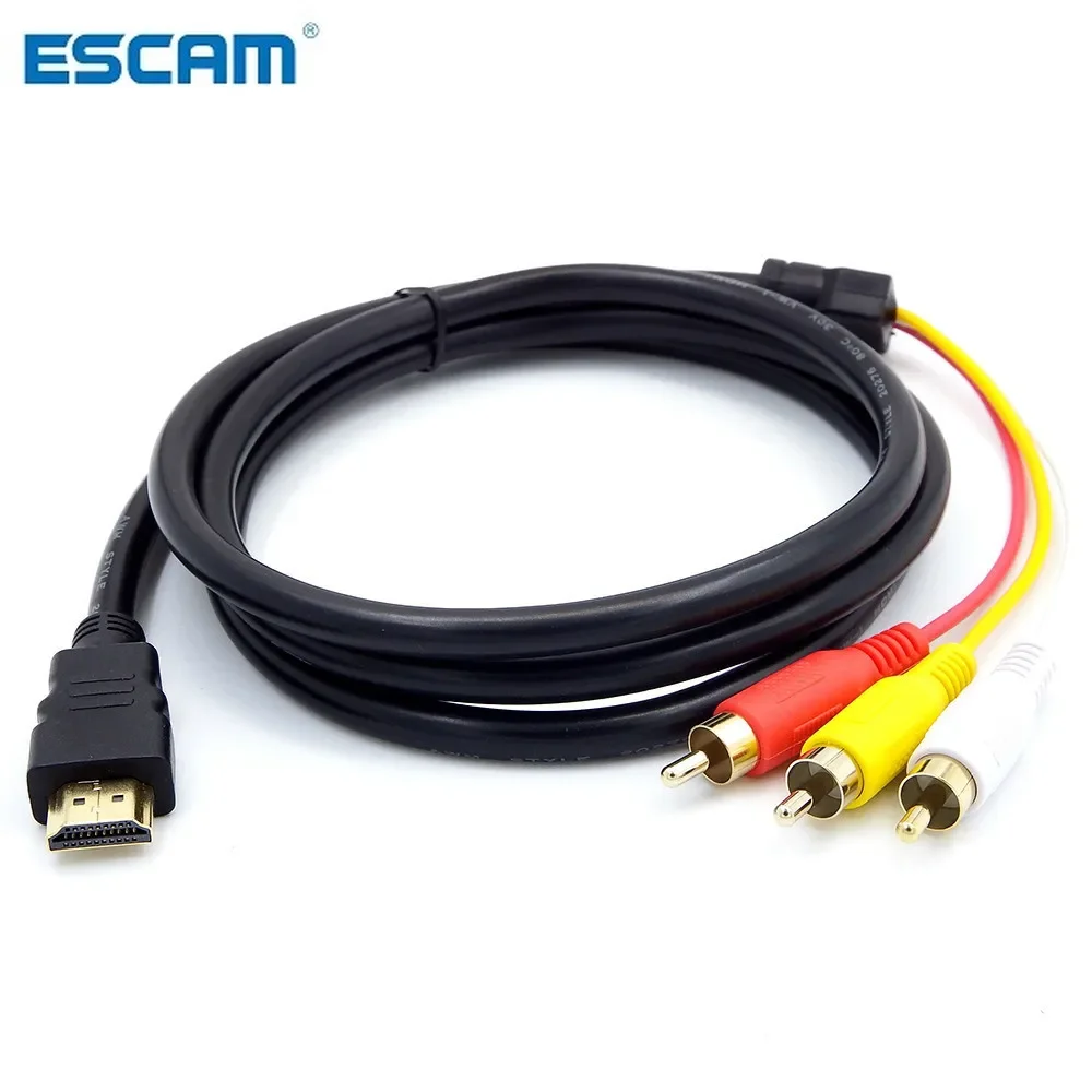 ESCAM HDMI-compatible Male To 3RCA AV Composite Male M/M Connector Adapter Cable Cord Transmitter