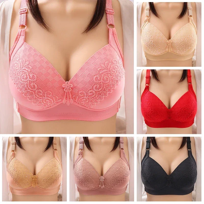 Women Plus Size Breathable Non-wired Brassieres Lace Underwear Push Up Bra Adjustable Lingerie Comfortable