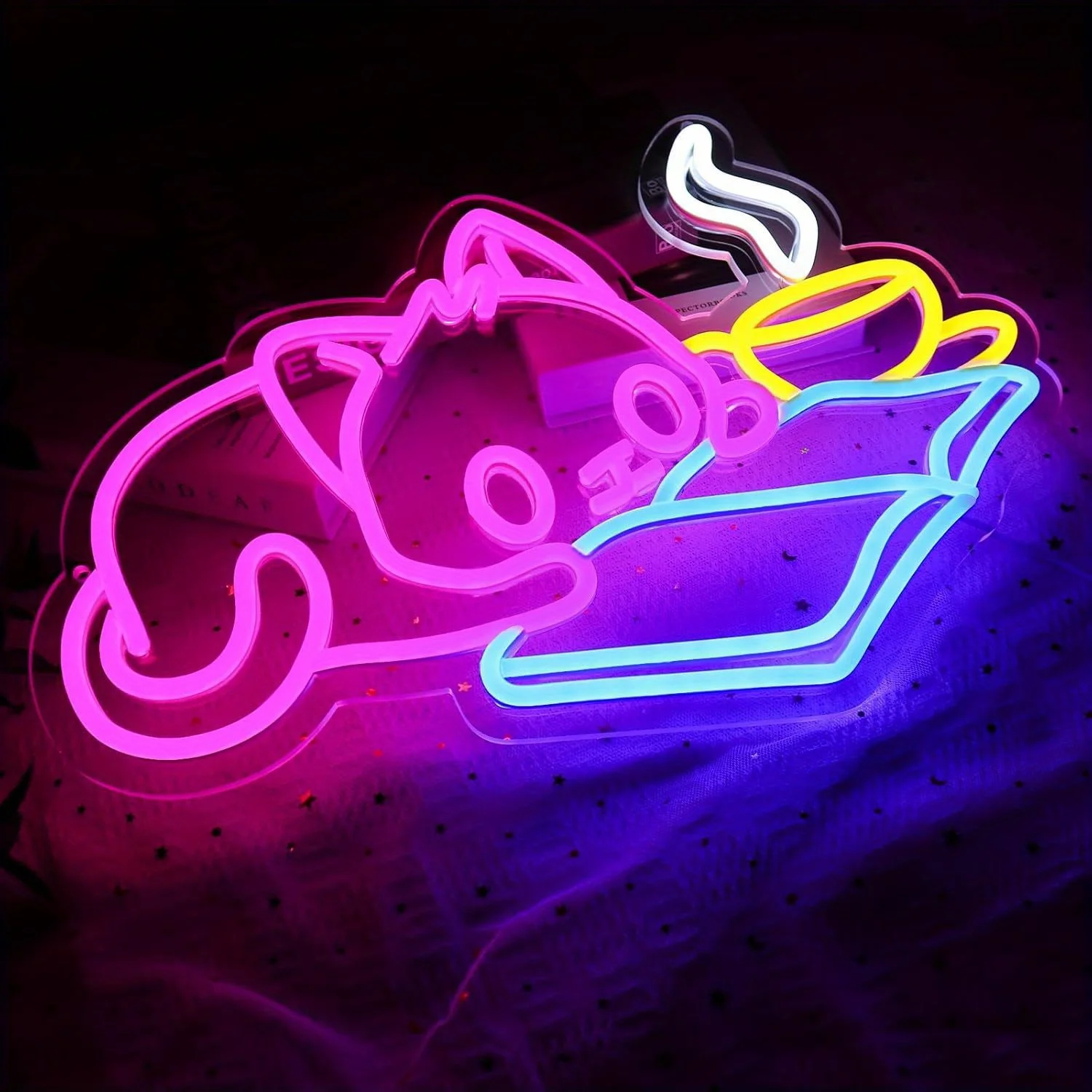 Led Cat Neon Sign for Home Wall Decoration Home Light Cat Lover's Gift for Women LED Reading Cat Sign Reading Decor