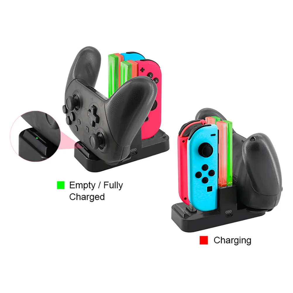 

Portable Charging Station for 4 Switch Remotes 2 Controllers Colorful Light Column USB Type C 5V Dock St Base