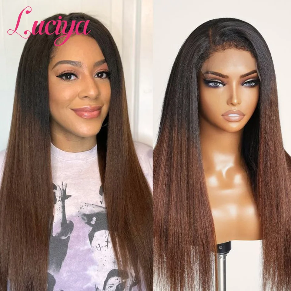 Kinky Straight Lace Frontal Peruca, 4C Bordas, Preto, Omber, Marrom, 4 # Colorido, 13x4 Lace Front, Encaracolado, Cabelo de Bebê, 360 HD