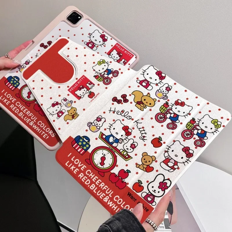 

Hello Kitty IPad Case for 2025 A16 11th Pro 21 22 11in Case Air7 Kawaii KT Rotating Tablet Case 9th 10th Air4 5 Protective Cover