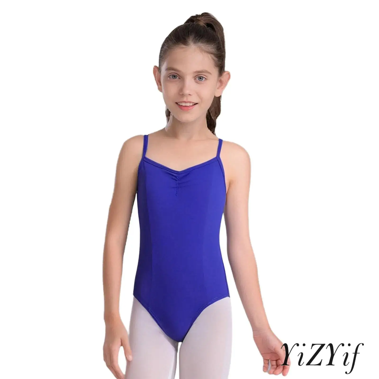 

Kids Girls Ballet Dance Gymnastics Costume V-Back Sleeveless Adjustable Spaghetti Straps Leotard for Dance Practice Examination