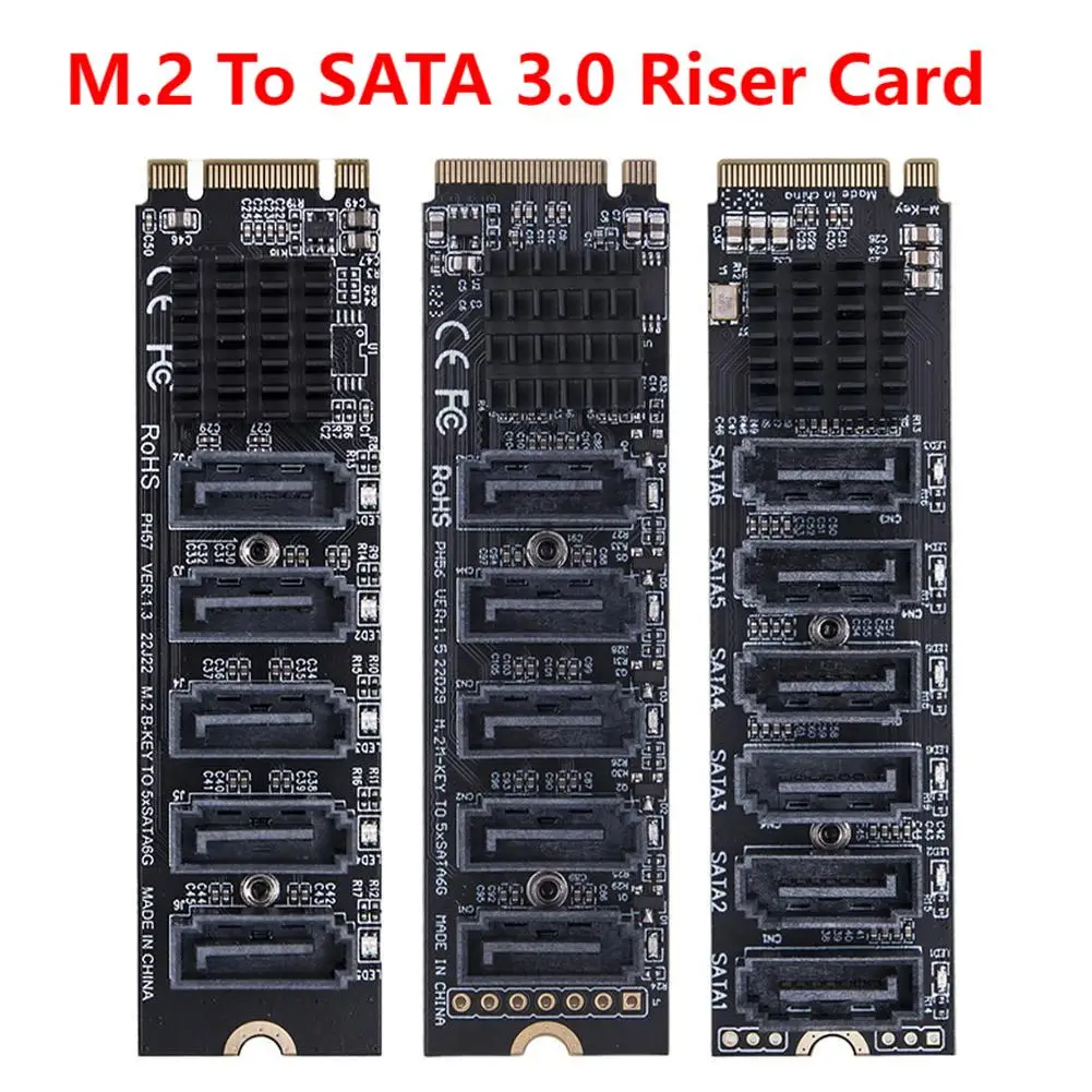 6 Port Expansion Card For SATA III 6GB/S JMB575 Chipset M.2 NVME NGFF PCI-E PCIE X4 X8 X16 To SATA 3.0 Adapter Riser Card