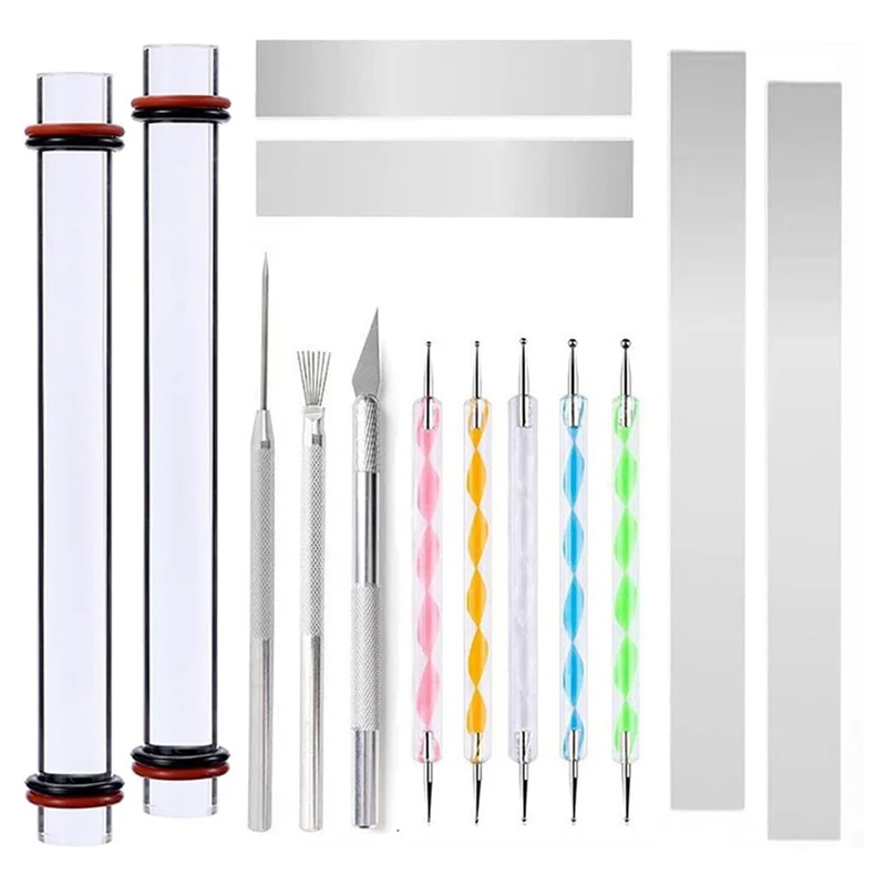 

A73P-14Pcs Polymer Clay Tool Kit Clay Rolling Pin With Thickness Rings, Tissue Blades, Slicer Knife, Dotting Tool For Pottery