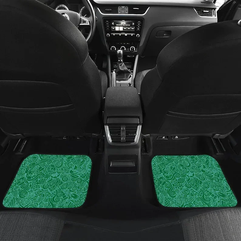 Nautical Pattern Car Floor Mats Set (2 x Front, 2 x Back) - Dark Green - Great Gift For People Who Love All Things Nautical