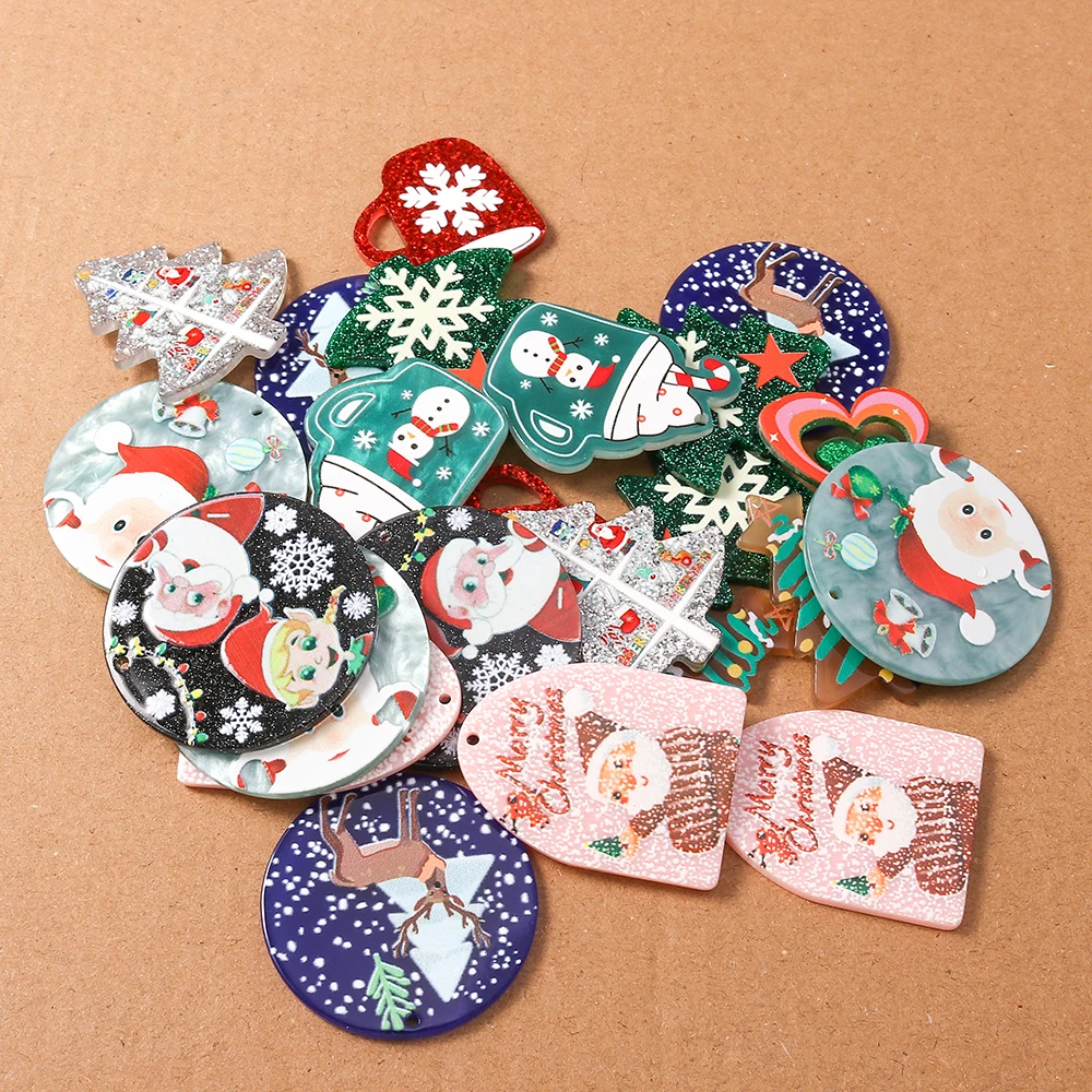 

10pcs New Acrylic Christmas Charms Snowman Snowfake Pendants for Jewelry Making Necklace Earrings DIY Accessories Supplies