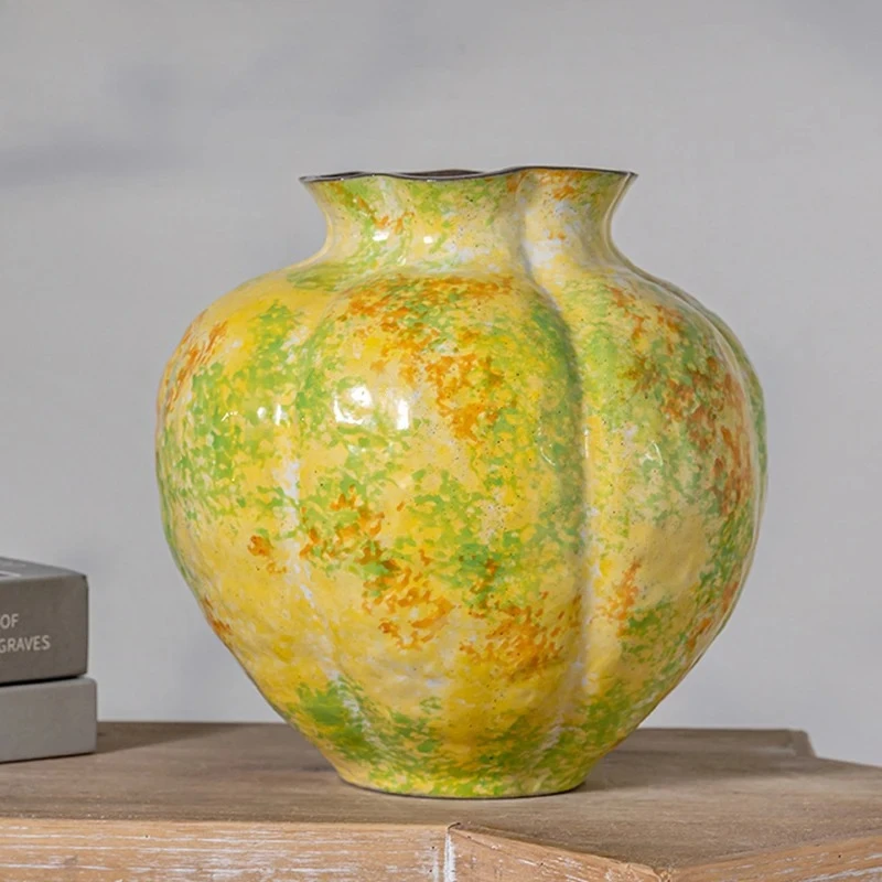 Green Painted Ceramic Vase Creative Decorative Flower Pots Desk Decoration Flower Arrangement Floral Vases Room Aesthetic Decor