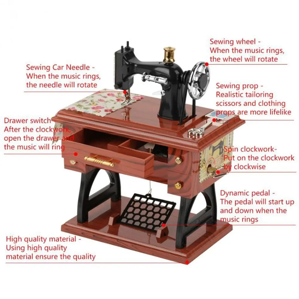 

Simulation Dollhouse Sewing Machine Hand-Crank Mini Sewing Machine Model Furniture Vintage Music Box Dollhouses Miniatures