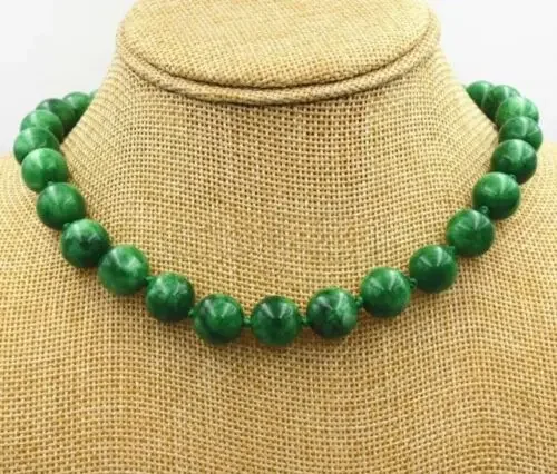 

Long 18" 10mm GREEN JADE JADEITE Gemstone NECKLACE