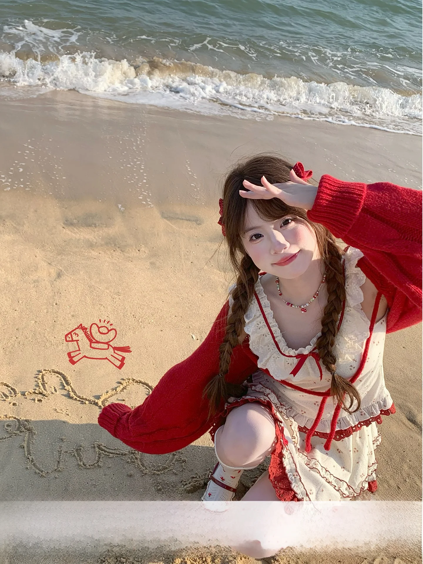 

Sweet Cherry Party Knitted Short Cardigan with Belt Floral Print Top And Skirt Set Women's Fashion Spring Outfit Three-Piece Set