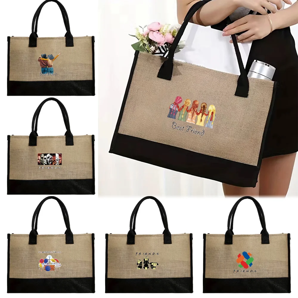 

2024 Jute Bags Reusable and Waterproof Shopping Bag Convenient Large-capacity for Travel Grocery Bag Printing Friends Series