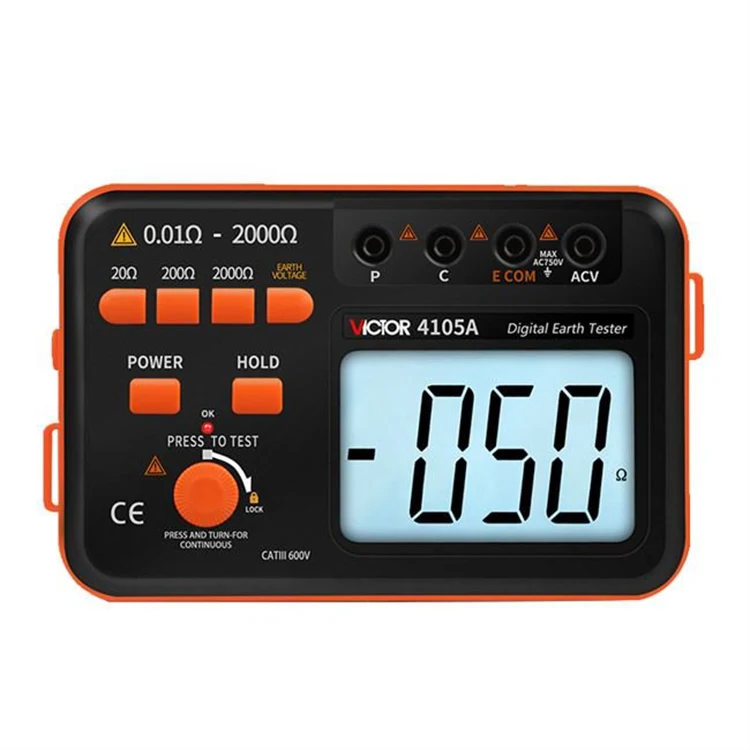 

Цифровой измеритель сопротивления заземления VC4105A/VC4105B с защитой от перегрузки и цифровым дисплеем