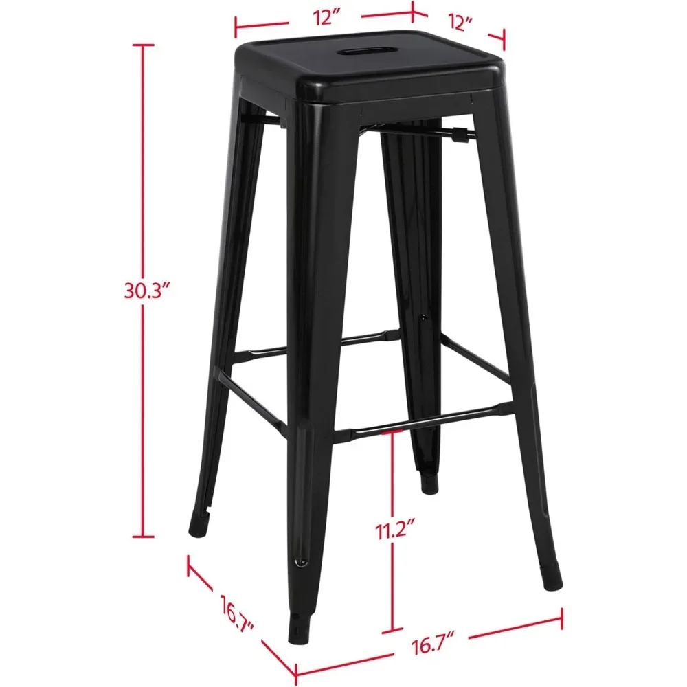 30 Inches Metal Bar Stools High Backless Stools Bar Height Stools Patio Furniture Indoor/Outdoor Stackable Kitchen Stool