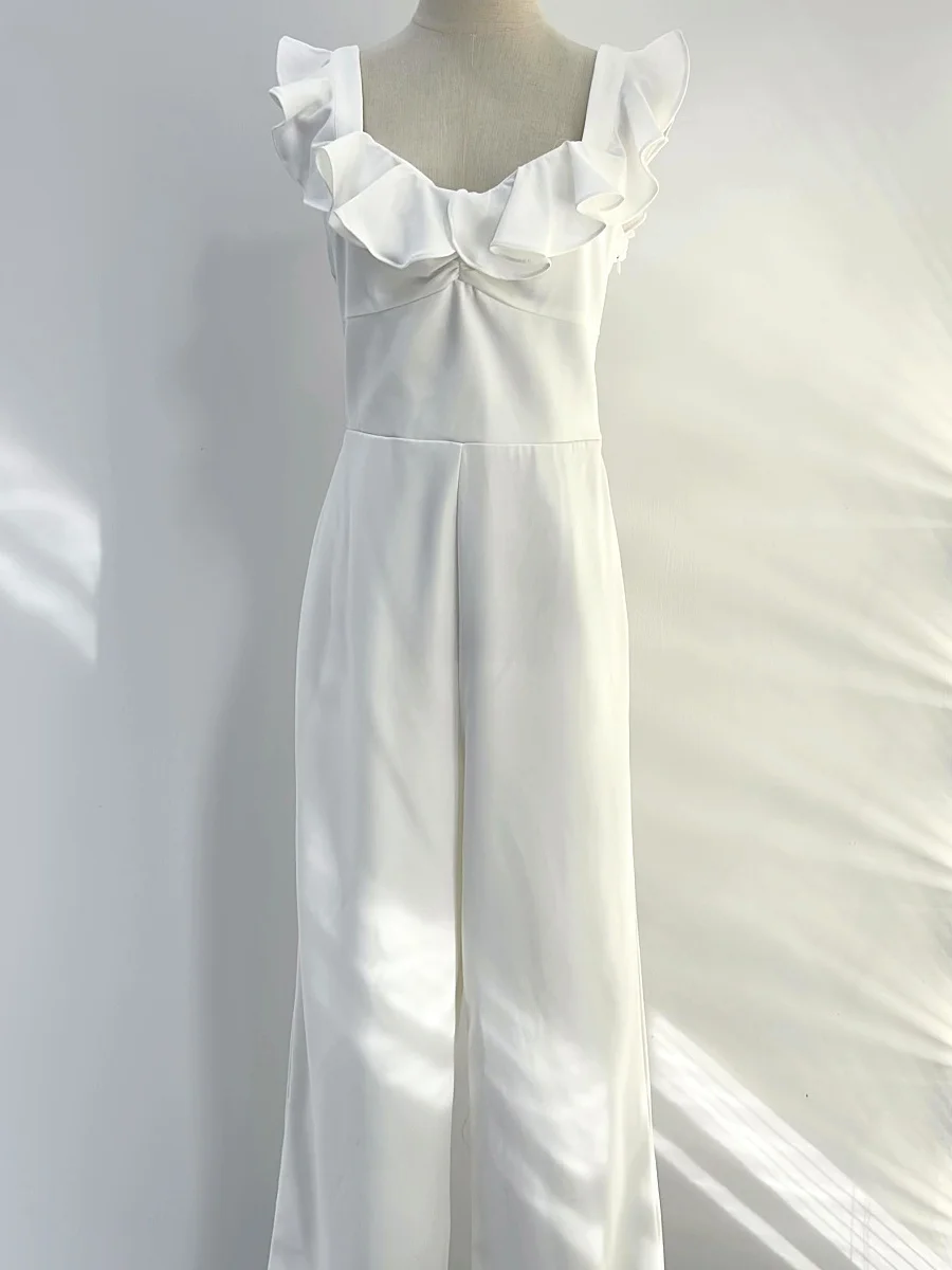 Sweet Countryside Sle witte kanten broek uit één stuk Holiday Vibes hoge taille wijde pijpen woon-werkvriendelijke lange broek