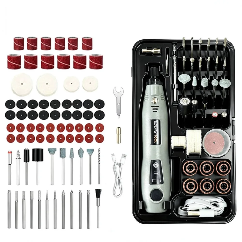 Portable Mini Grinding Tool USB Rechargeable Rotary Handheld Polisher With LED Light 3 Speed Settings For DIY Hobby