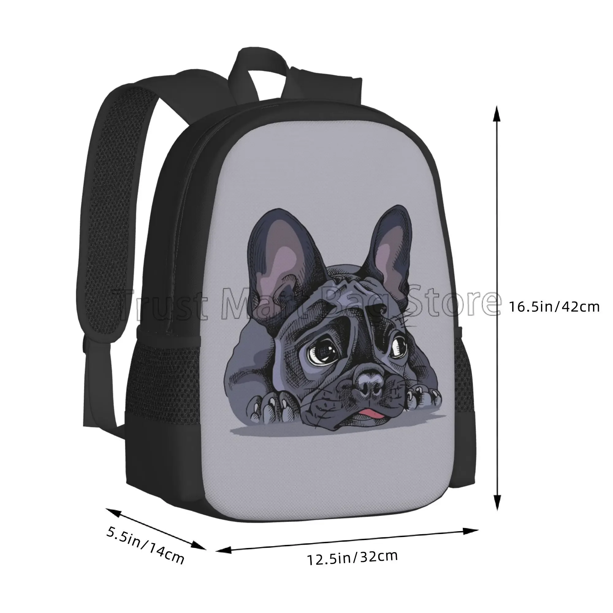 Mochila de viagem com estampa artística de buldogue francês, masculina, feminina, leve, casual, bolsa de ombro, escola, livro, estudante universitário, mochila