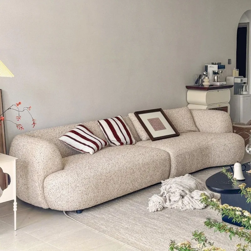 

Italian Minimalist Curved Sofa Art Large Flat Floor Living Room French Light Luxury Cream Style High-end Sofa