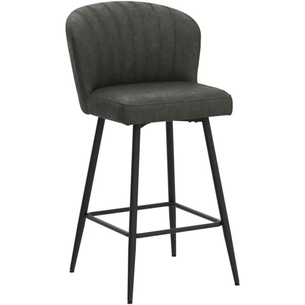 Bar Stool Set of 2, Counter Height Chairs with Back Leather Upholstered Barstools with Metal Footrest, Bar Stool