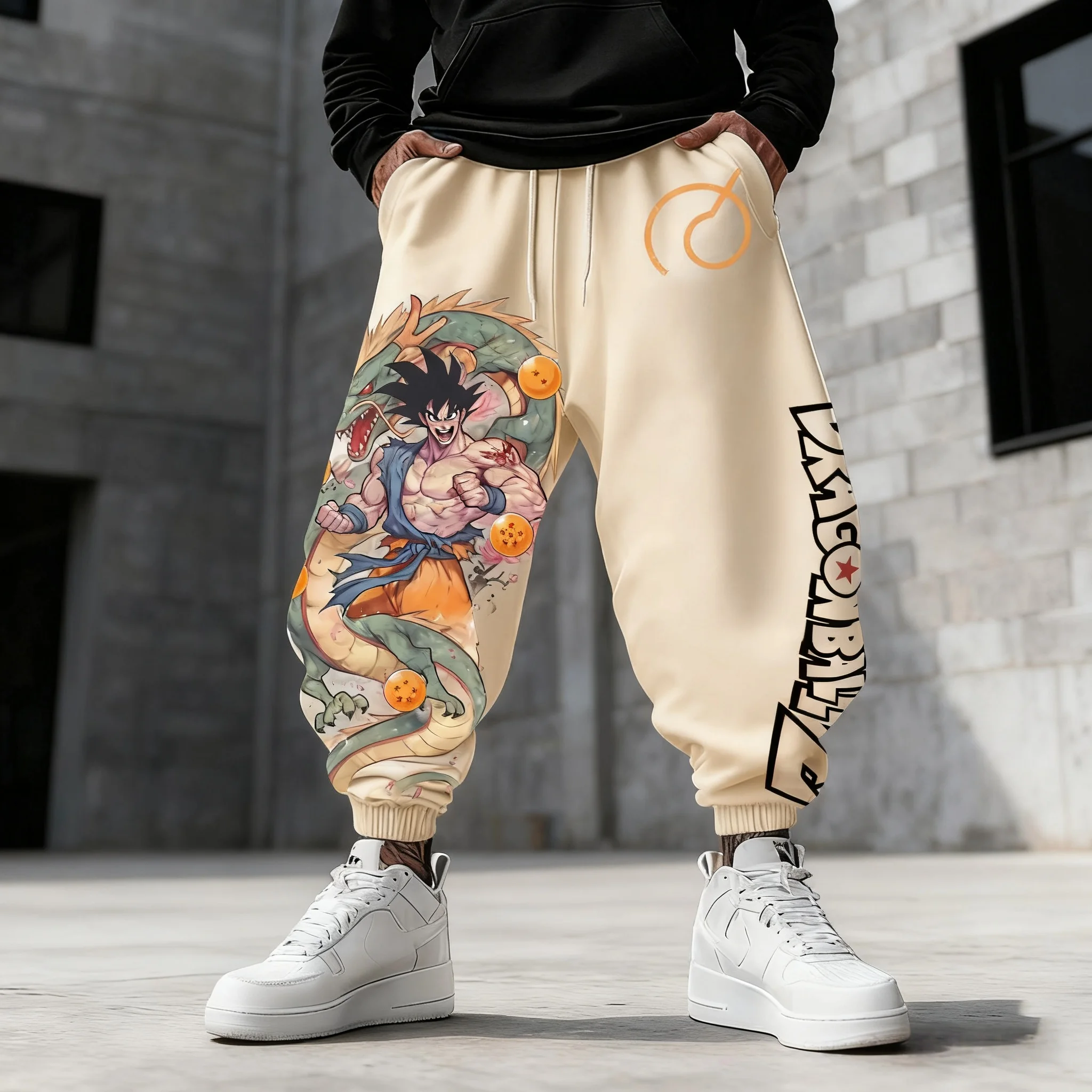 Dragon Ball Anime Goku Conjunto de moletom com capuz cáqui Shenron Verde Dragão Estampado Laranja Dragon Balls Design Moletom de algodão Manga Kanji