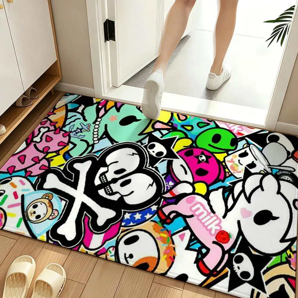 Cartoon T-tokidoki Floor Mat Soft Flannel Entrance Door Mat Non Slip Absorbent Bathroom Bedroom Floor Rug