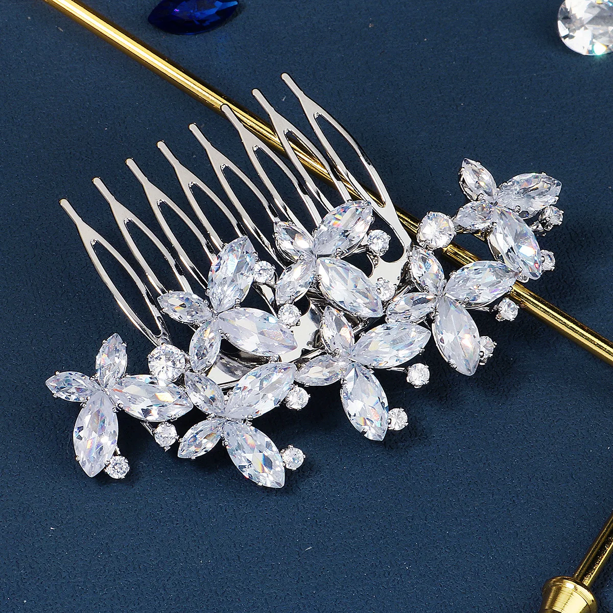 Mode Zirkonia Haarkamm Braut Hochzeit Haar Ornament Mori einfache Pony Einsatz Kamm weibliche Fledermaus Mizwa Party Platte Haar – Detail 18