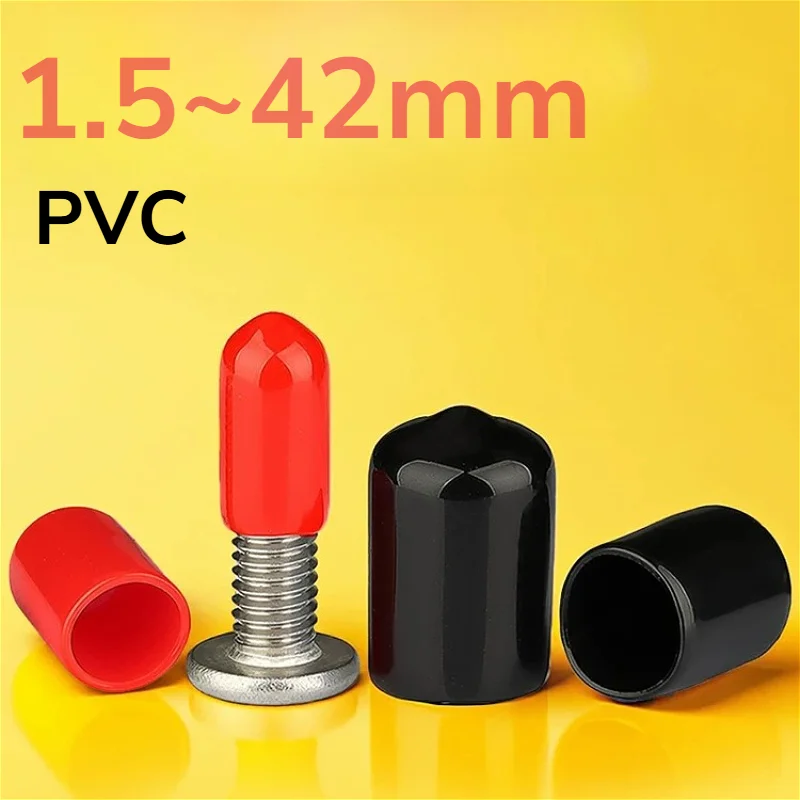 1.5/2/2.5/3/3.5/4/5~42mm PVC Black/Red Soft Sheath Rubber Cap End Caps Cover Seal Plug Decorative End Caps Threaded Stopper Plug