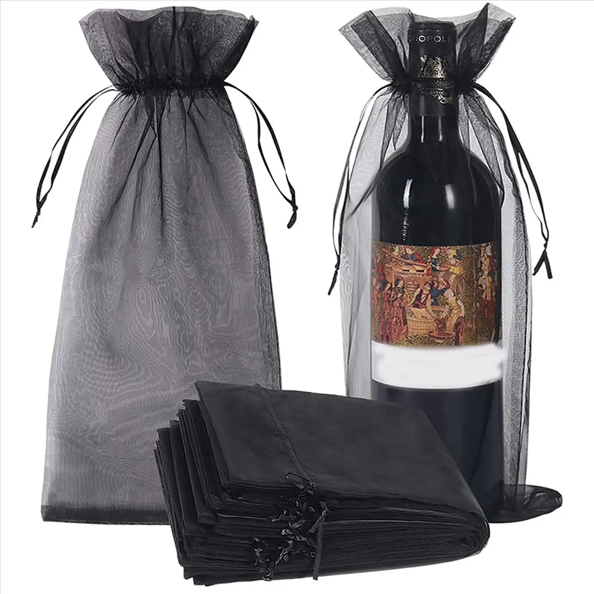 Рисунок 2 - черные сумки для бутылок вина из органзы