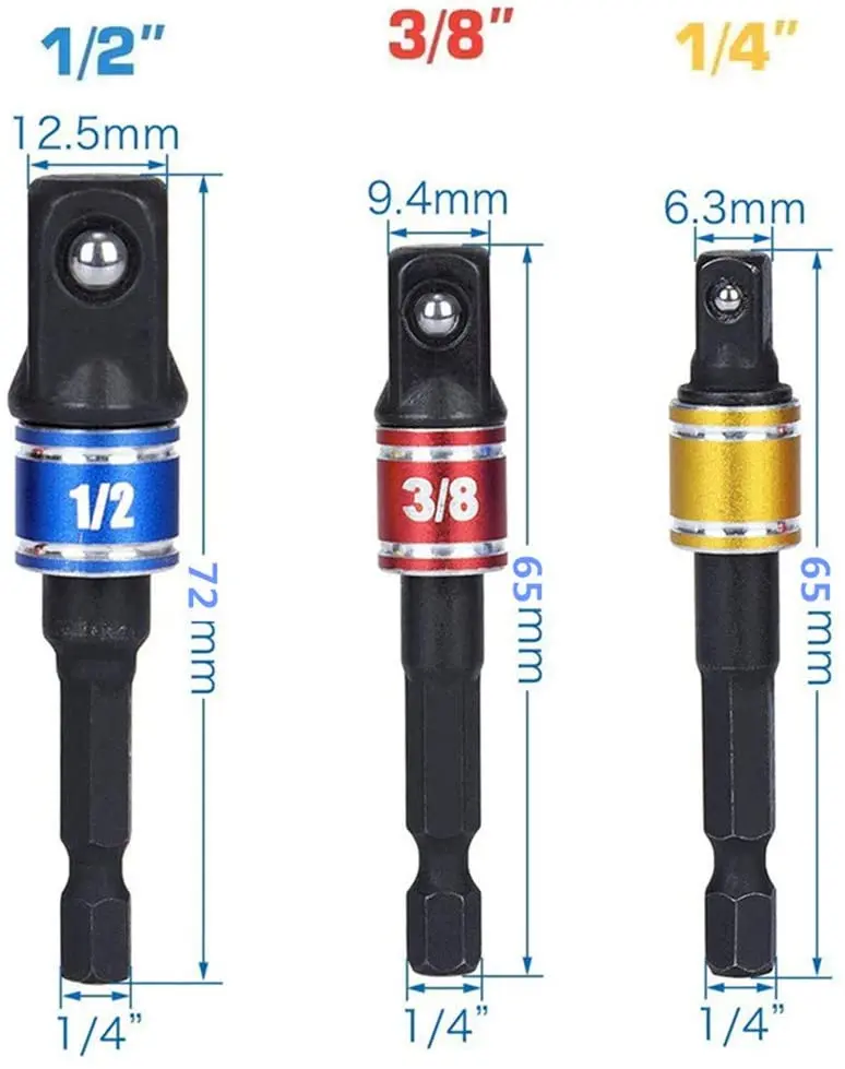 3 1/4 3/8 1/2 "Tác Động Cao Cấp Driver Ổ Cắm Adapter Mở Rộng Bộ Mũi Khoan 105 Độ Góc Tua Vít mũi Khoan Hex Bit