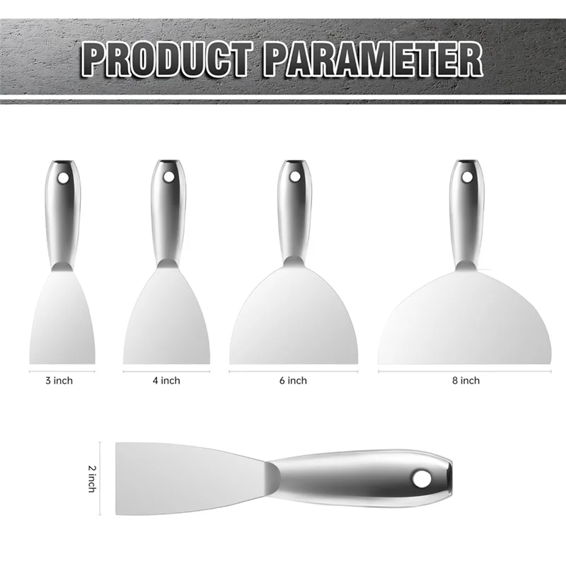 ABBO-Rvs Plamuurmes Set 5 Stuks, Spackle Mes Schraper 2 "3" 4 "6" 8 ", Behang Verf Schraper Tool