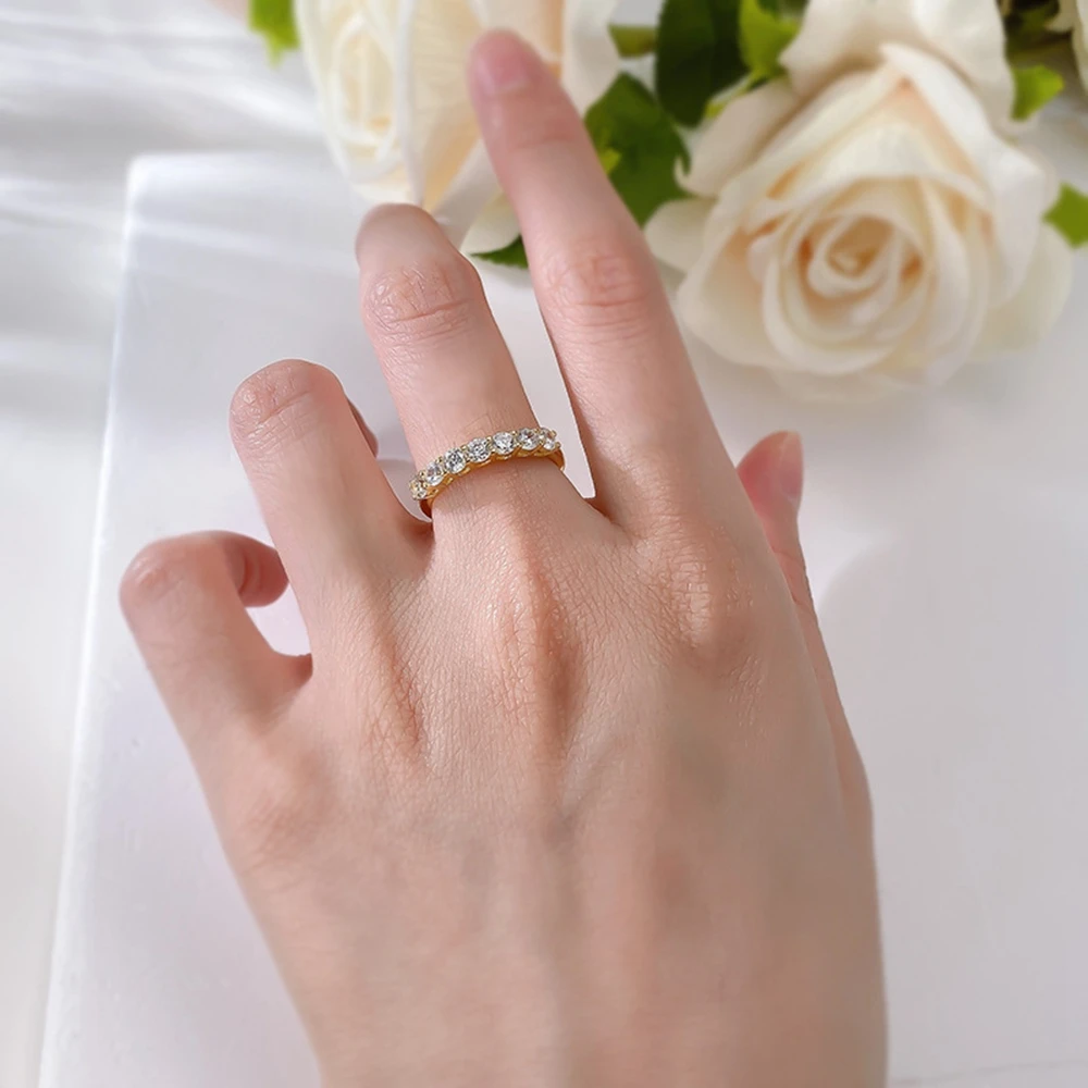Vinregem Round Cut Lab Created Sapphire Gemstone 18K Gold Plated 925 Sterling Silver Ring For Women Wedding Jewelry Band Gifts
